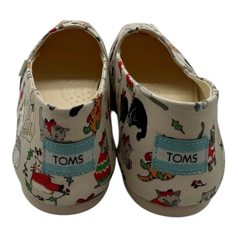 Toms Belmont Christmas Cats Shoes Womens 7.5 Gray Holiday‎ Slip On Shoes